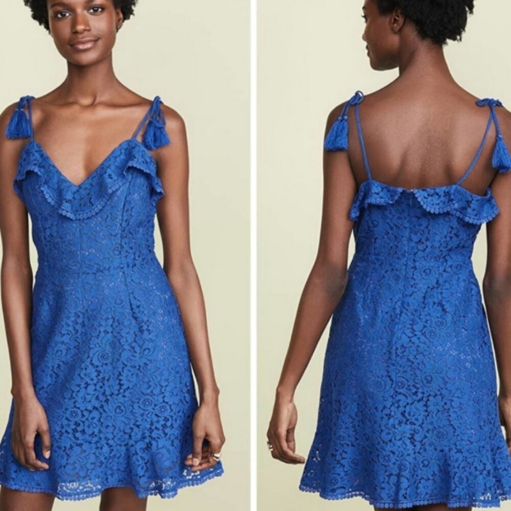 NWT Cupcakes and Cashmere Loma Lace Monaco Blue V-neck Mini Cotton Dress Size 4